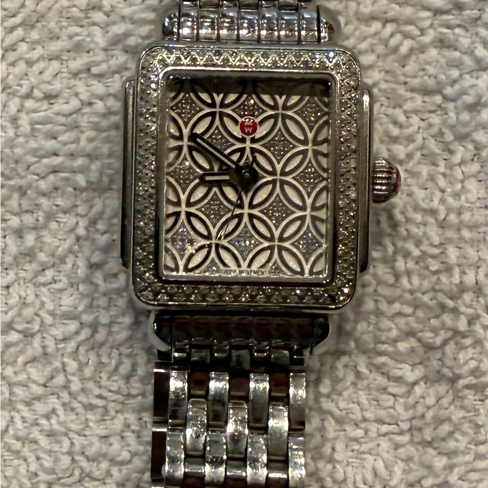 Michele Silver and Black Geometric Watch